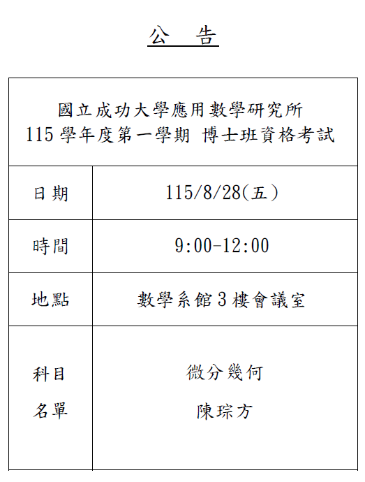 115-1博士班資格考公告