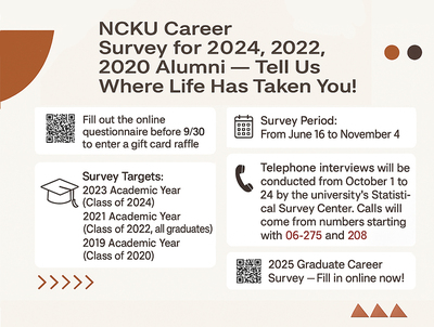 NCKU Career Survey for 2024, 2022, 2020 Alumni – Tell Us Where Life Has Taken You!